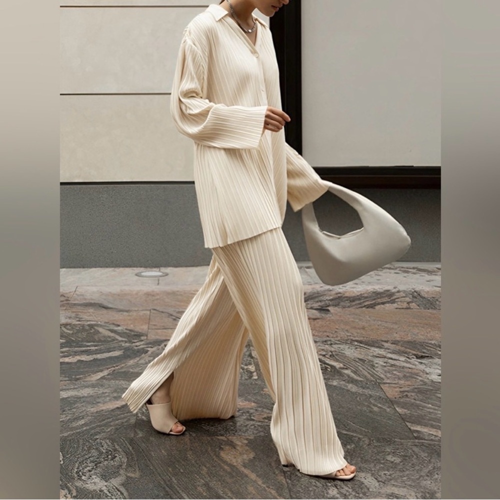 COMMENSE Pleated Cream Set